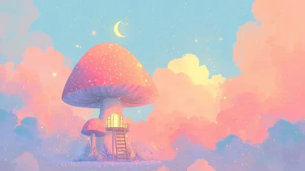 Pastel Mushroom House wallpaper - Dreamy Fantasy Sky Scene - HD Wallpaper, 4k Background Image