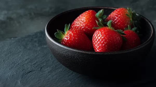 Vibrant Red Strawberries in Matte Black Bowl Desktop Wallpaper - HD Wallpaper, 4k Background Image