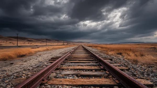 Desert Rail Tracks into Stormy Horizon - Dramatic Wallpaper - HD Wallpaper, 4k Background Image