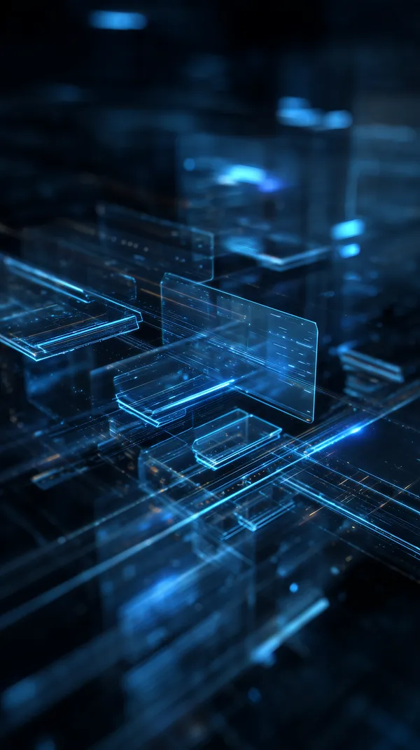 Blue Neon Circuitry Wallpaper: Futuristic Glass Grid Art - HD Wallpaper, 4k Background Image