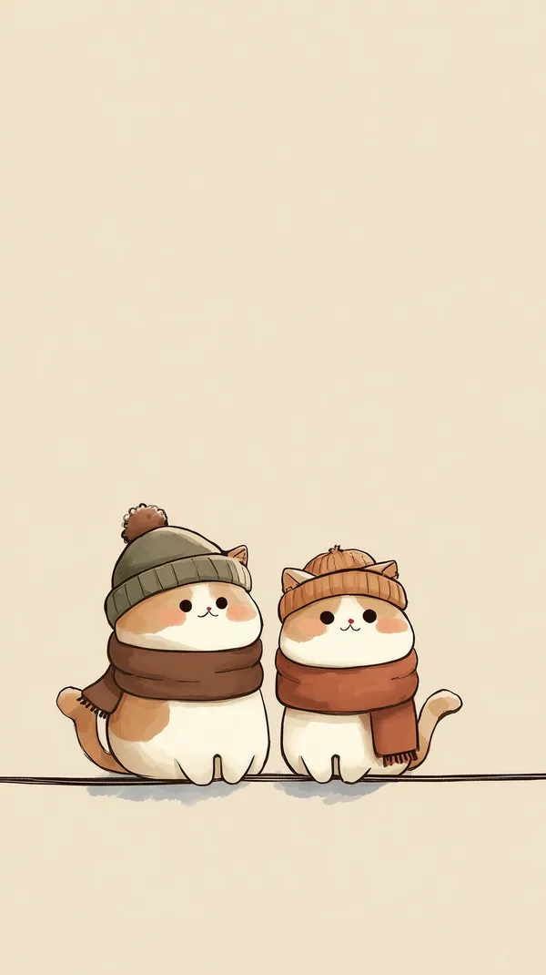 Cozy Winter Cats Wallpaper - Adorable Kawaii Friends in Scarves - HD Wallpaper, 4k Background Image