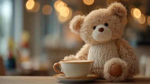 Cozy Teddy Bear in a Warm Cafe Scene with Soft Lighting - HD Wallpaper, 4k Background Image