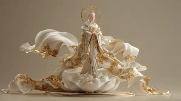 Celestial Queen on a Golden Lotus - Elegant Fantasy Statue - HD Wallpaper, 4k Background Image