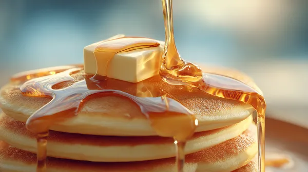 Golden pancakes with butter and syrup — cozy breakfast wallpaper - HD Wallpaper, 4k Background Image