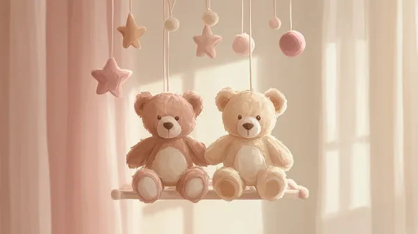 Pastel Teddy Bear Nursery Decor: Soft Hanging Swing Scene - HD Wallpaper, 4k Background Image