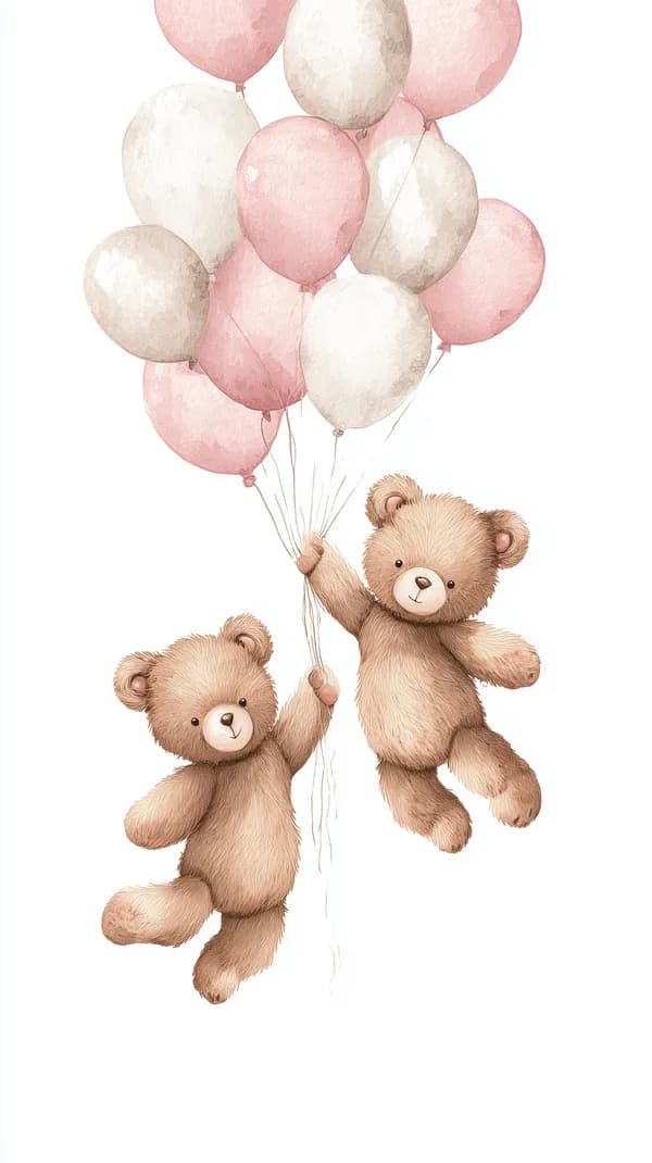 Pastel Watercolor Balloons with Cuddly Bears Wallpaper - HD Wallpaper, 4k Background Image