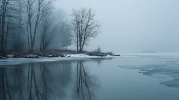 Misty Winter Lake with Reflections and Bare Trees at Dawn - HD Wallpaper, 4k Background Image