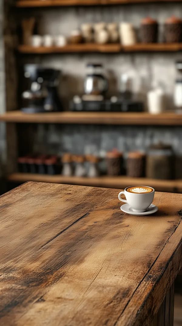 Cozy Coffee Shop Scene: Latte Art on Rustic Wooden Table - HD Wallpaper, 4k Background Image
