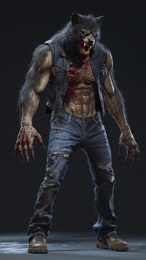 Dark Werewolf in Forest Night - Fiery Eyes Horror Wallpaper - HD Wallpaper, 4k Background Image