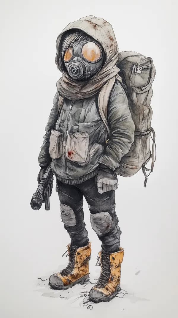 Desolate Wasteland Survivor in Gas Mask Illustration - HD Wallpaper, 4k Background Image