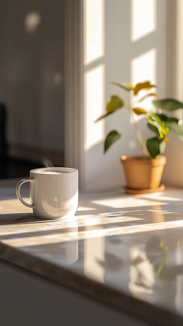 Warm Morning Light Over a Minimalist Window Sill Mug - HD Wallpaper, 4k Background Image