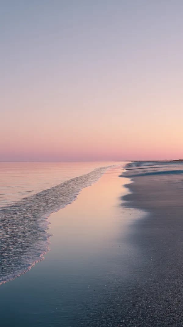 Pastel Sunset Beach Scene – Calm Shoreline at Dusk - HD Wallpaper, 4k Background Image