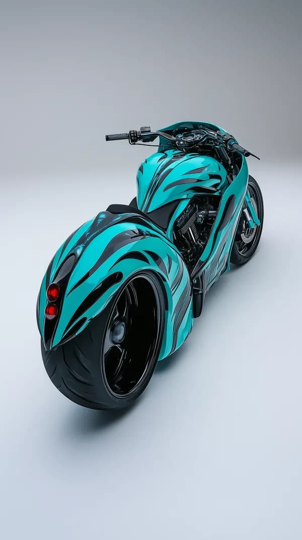 Teal Flame Custom Motorcycle Wallpaper – Futuristic Trike Art - HD Wallpaper, 4k Background Image