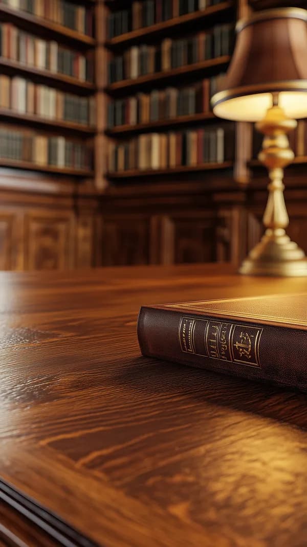 Cozy Vintage Library Desk with Leather-bound Book and Brass Lamp - HD Wallpaper, 4k Background Image