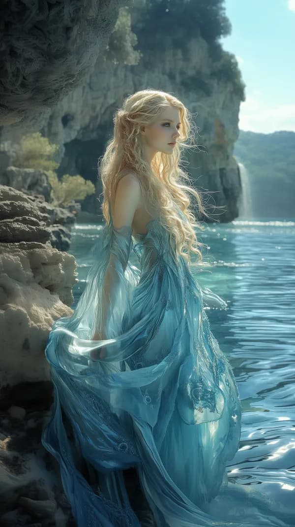 Ethereal Blue Gown by Turquoise Sea Cliffs Wallpaper - HD Wallpaper, 4k Background Image