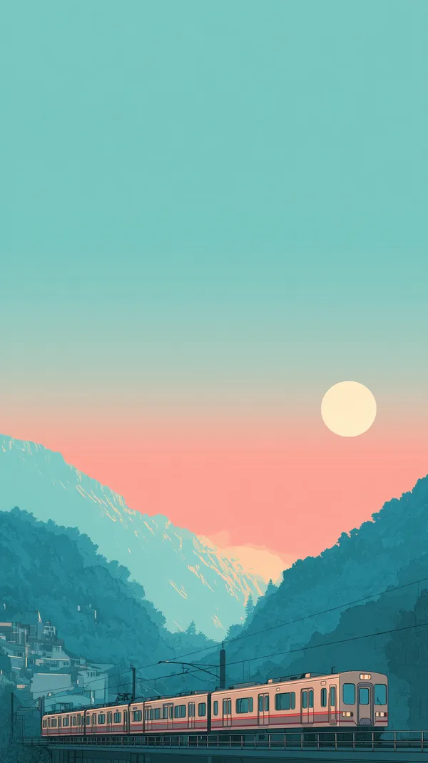 Pastel Sunrise Landscape with Train Over Mountain Valley - HD Wallpaper, 4k Background Image