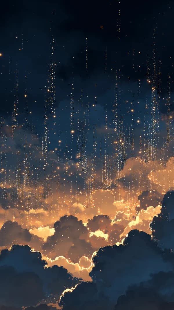 Dreamy Night Sky with Golden Sparkle Rain and Clouds - HD Wallpaper, 4k Background Image