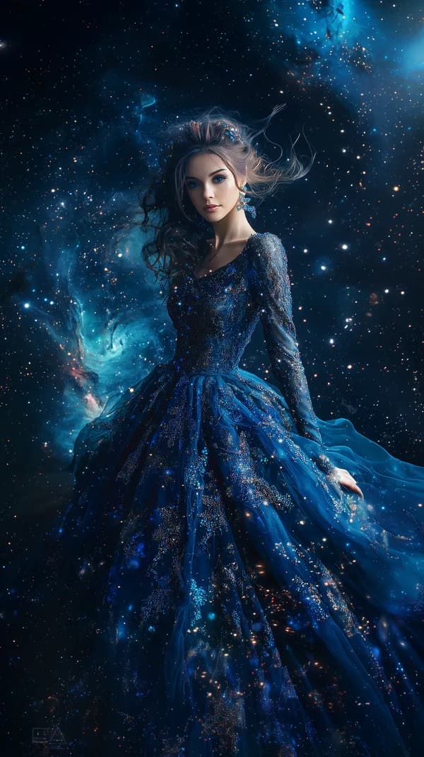 Cosmic Blue Gown: Ethereal Space Fantasy Portrait Wallpaper - HD Wallpaper, 4k Background Image
