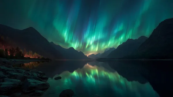 Northern Lights Over a Quiet Mountain Lake at Night - HD Wallpaper, 4k Background Image