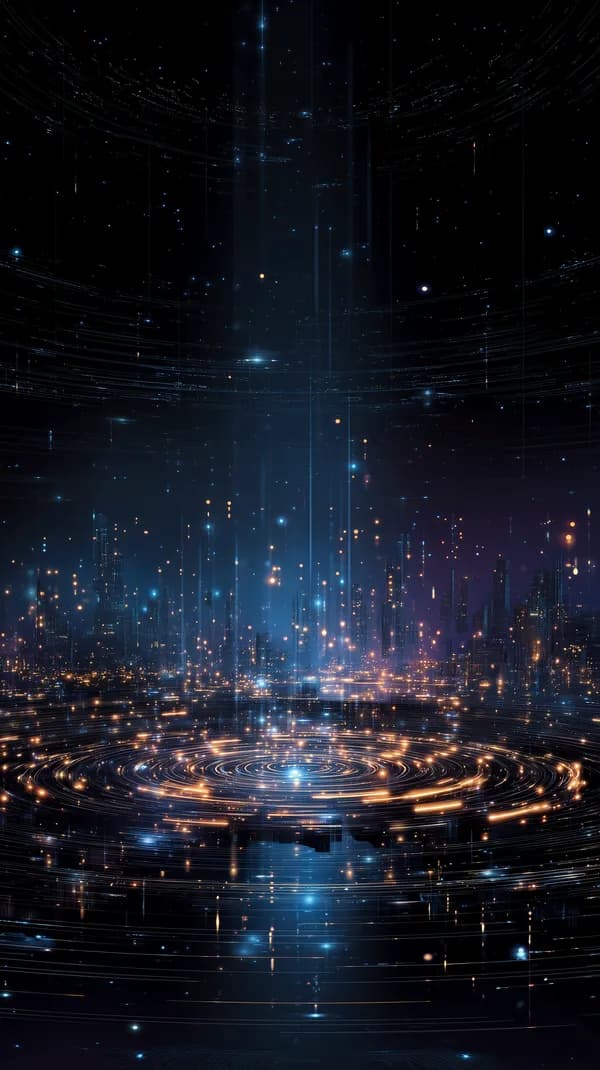 Futuristic Neon Cityscape with Circular Energy Rings - HD Wallpaper, 4k Background Image