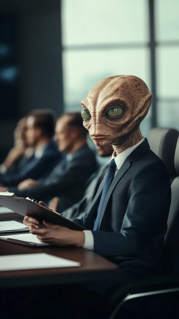 Alien in a Business Suit in a Modern Conference Room - HD Wallpaper, 4k Background Image