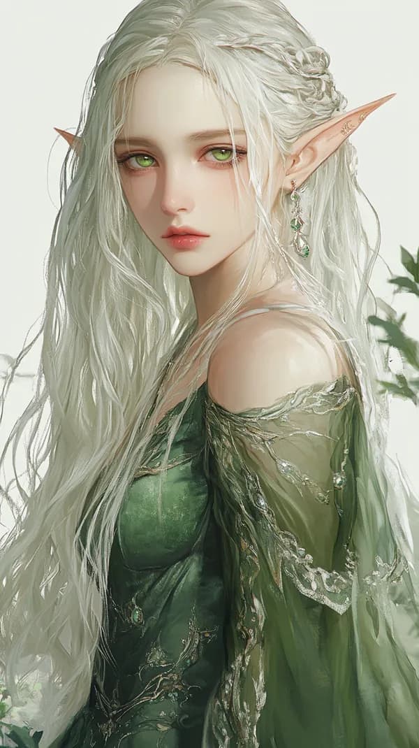 Emerald Elf Queen in Flowing Green Gown – Fantasy wallpaper - HD Wallpaper, 4k Background Image