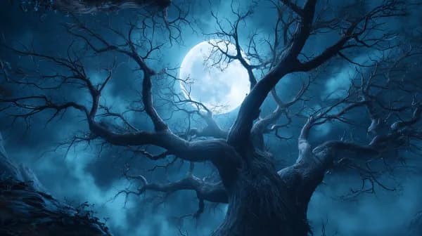 Moonlit Night Scene: Ancient Tree Under the Full Moon - HD Wallpaper, 4k Background Image