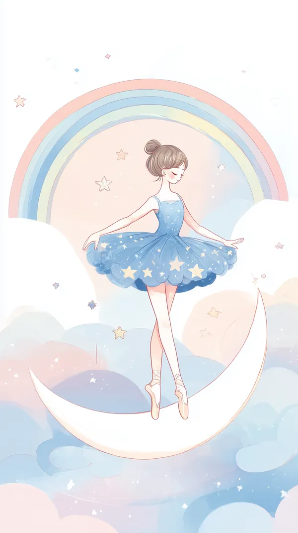 Pastel Ballet Dream: Starry Moon on a Rainbow Wallpaper - HD Wallpaper, 4k Background Image