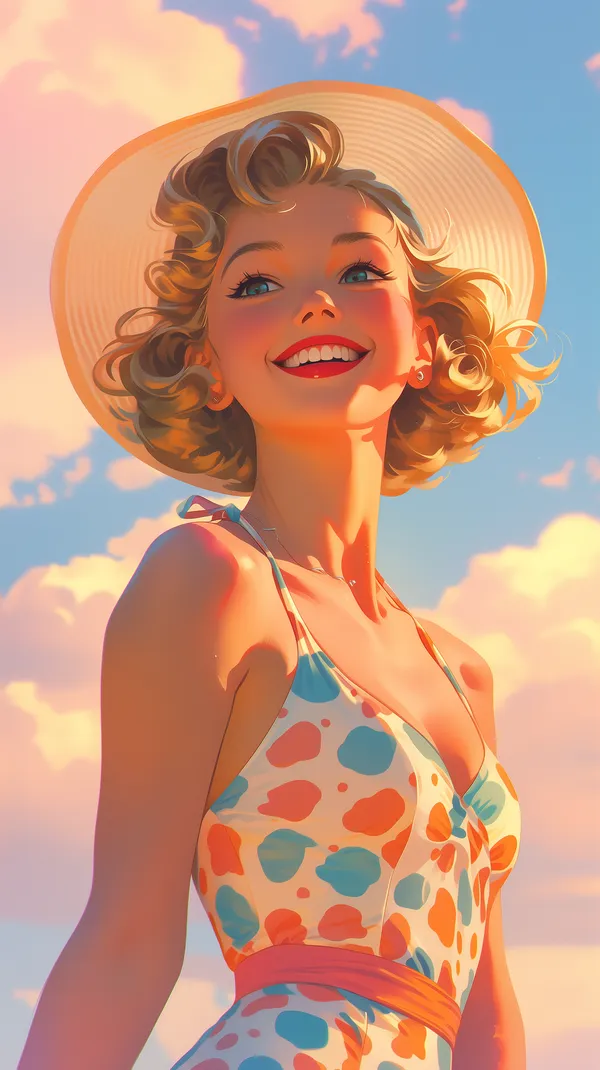 Sunny Retro Summer Portrait in Colorful Polka-Dot Dress - HD Wallpaper, 4k Background Image