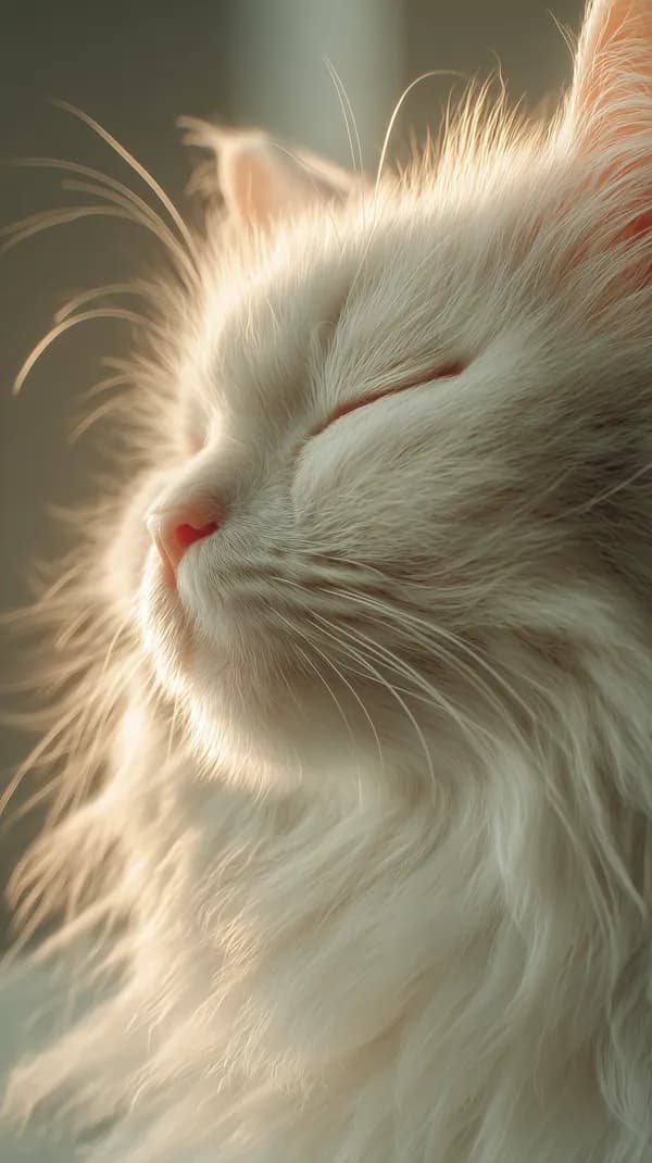 Soft Morning Light on a Fluffy White Cat - Close-Up Portrait - HD Wallpaper, 4k Background Image