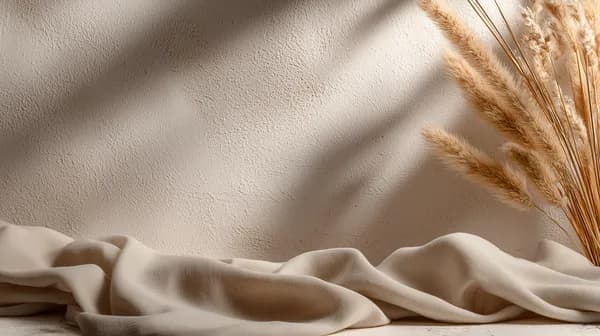 Soft Beige Draped Fabric Wallpaper with Pampas Grass Touch - HD Wallpaper, 4k Background Image