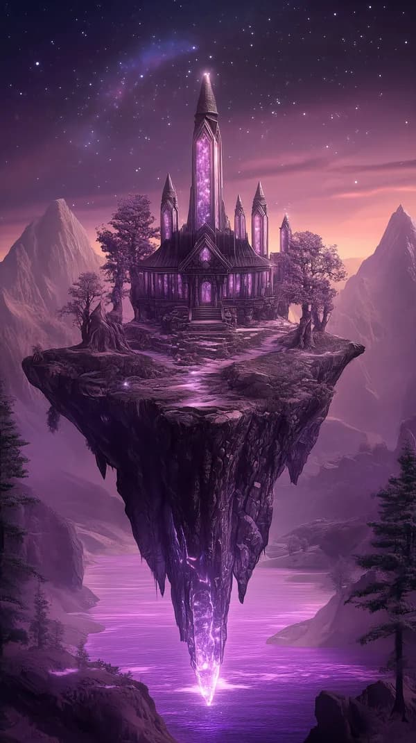 Mystical Purple Castle on a Floating Island at Dusk - HD Wallpaper, 4k Background Image