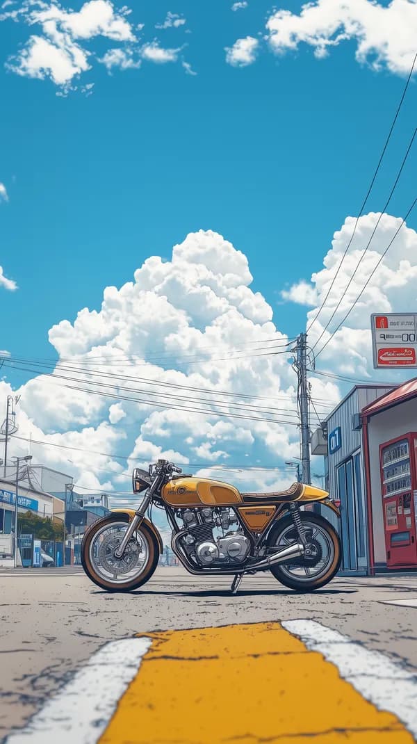 Vibrant Yellow Cafe Racer Style Motorcycle on Sunny Urban Street - HD Wallpaper, 4k Background Image
