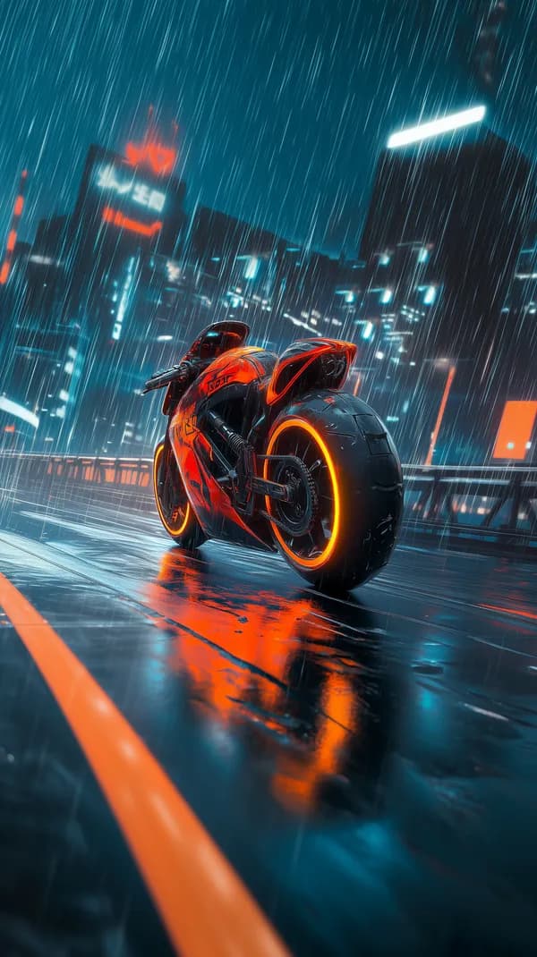 Neon Rain: Futuristic Motorcycle in a Cyberpunk City at Night - HD Wallpaper, 4k Background Image