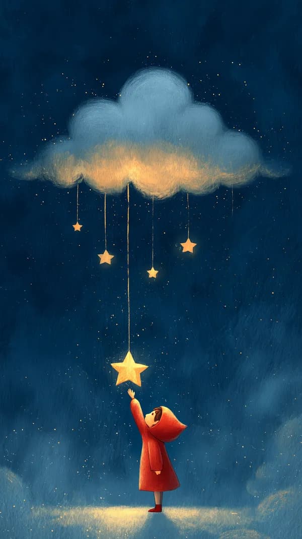Whimsical Night Sky Dream: Child Reaching for Floating Stars - HD Wallpaper, 4k Background Image