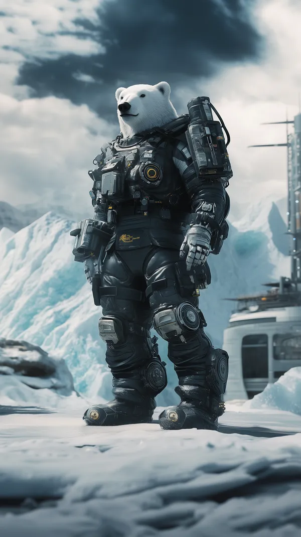 Polar Bear in Futuristic Space Suit on Icy Frontier - HD Wallpaper, 4k Background Image