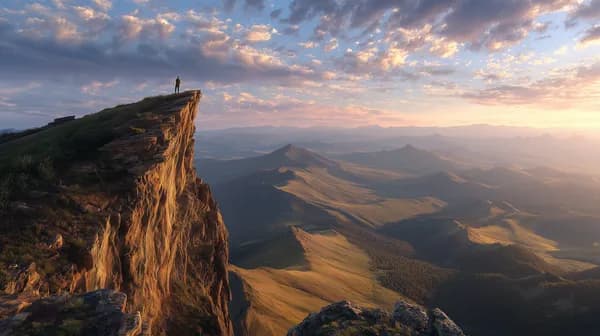 Stunning Sunset Cliff Edge Over Vast Mountain Valley Wallpaper - HD Wallpaper, 4k Background Image