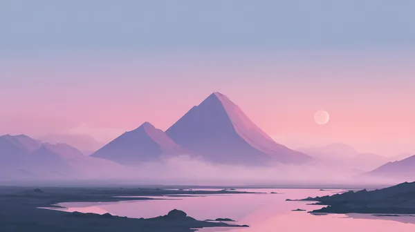 Pastel Mountain Dawn: Serene Pink Sunset Landscape Wallpaper - HD Wallpaper, 4k Background Image