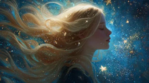 Dreamy Cosmic Portrait: Flowing Hair in Starry Night - HD Wallpaper, 4k Background Image