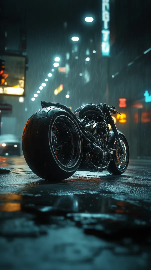 Moody Night Rain Motorcycle in Neon City Streets at Night - HD Wallpaper, 4k Background Image