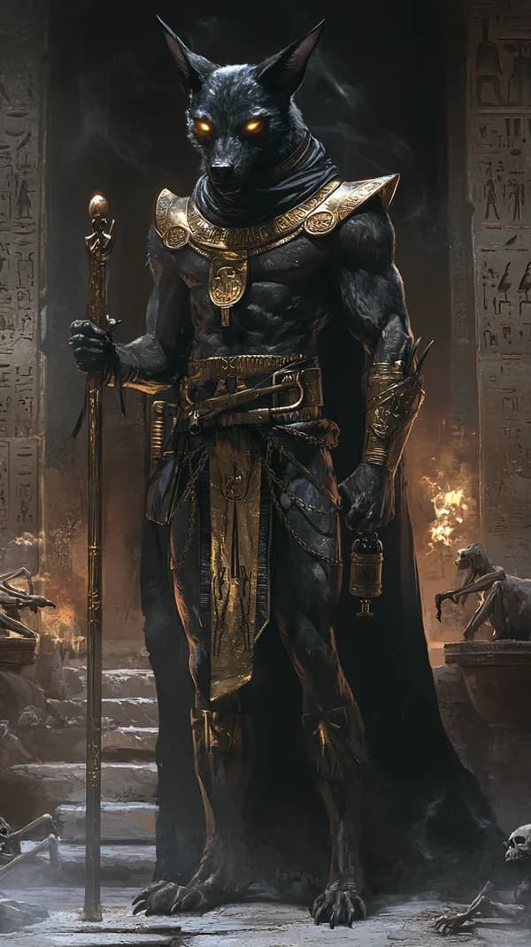 Dark Egyptian Wolf-Warrior in Golden Armor with Ankh - HD Wallpaper, 4k Background Image