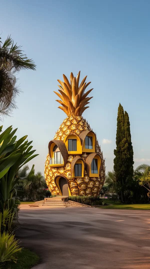 Whimsical Pineapple-Inspired House in Sunny Landscape - HD Wallpaper, 4k Background Image