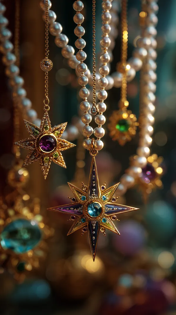 Elegant Star Jewelry Pendant with Pearls and Gemstones in Gold - HD Wallpaper, 4k Background Image
