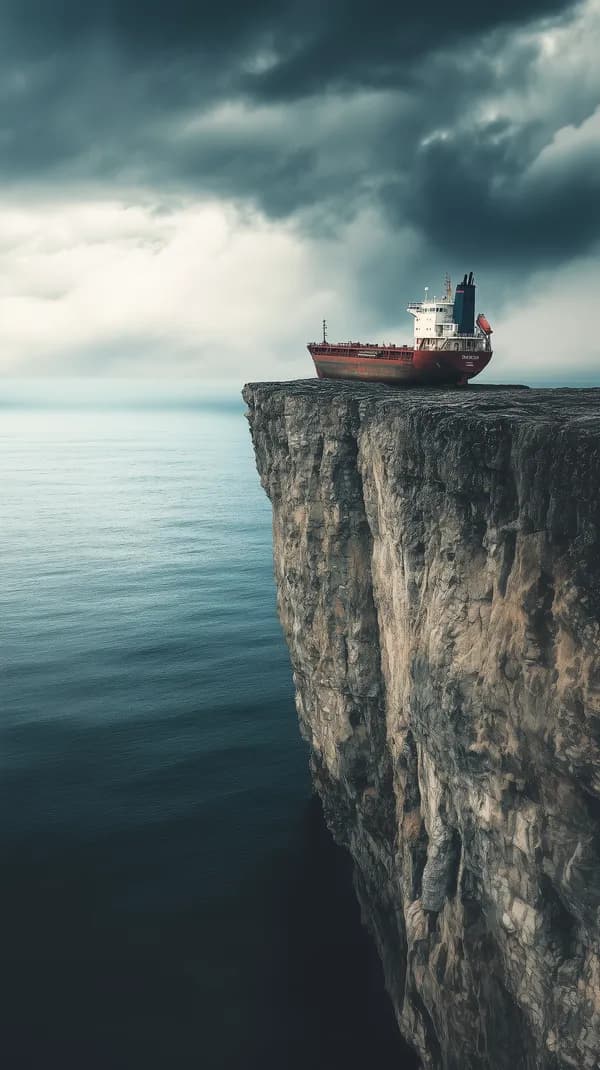 Stormy Sea Cliff: Cargo Ship on a Cliff Edge Wallpaper - HD Wallpaper, 4k Background Image