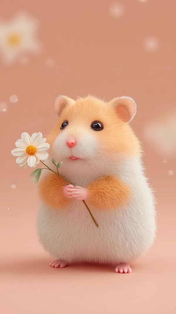 Adorable Hamster with Daisy in Soft Pastel Wallpaper - HD Wallpaper, 4k Background Image