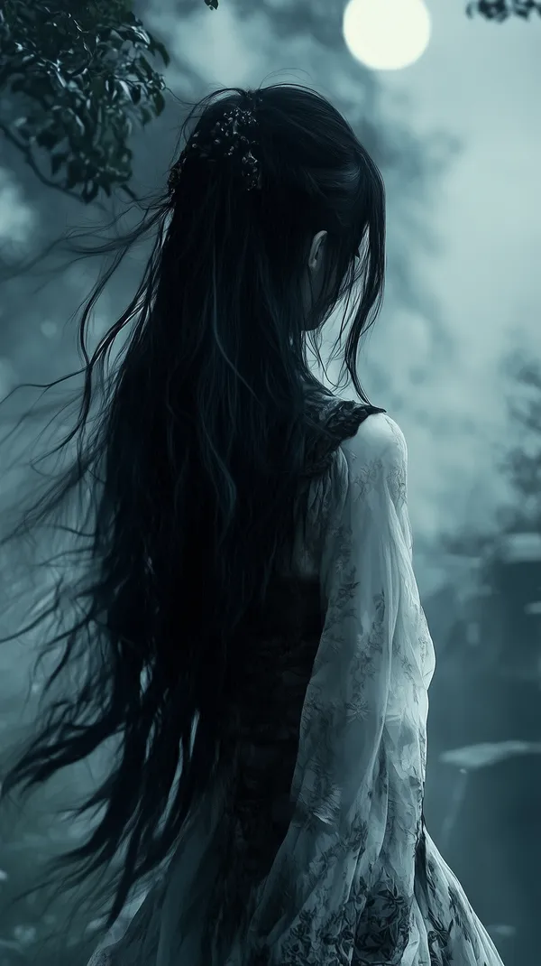 Moonlit Mist: Ethereal Silhouette in Lace Dress Under Moonlight - HD Wallpaper, 4k Background Image