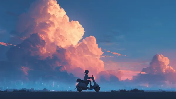 Dreamy Sunset Sky Over Scenic Scooter Ride Wallpaper - HD Wallpaper, 4k Background Image