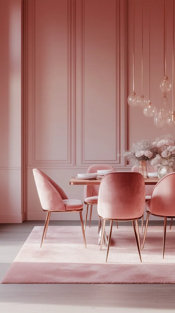Soft Pink Dining Room Wallpaper with Velvet Chairs and Glass Orbs - HD Wallpaper, 4k Background Image