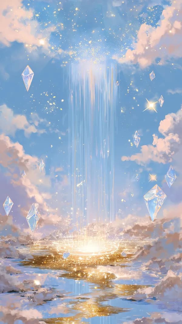 Celestial Crystal Cascade: Ethereal Sky Portal with Crystals - HD Wallpaper, 4k Background Image