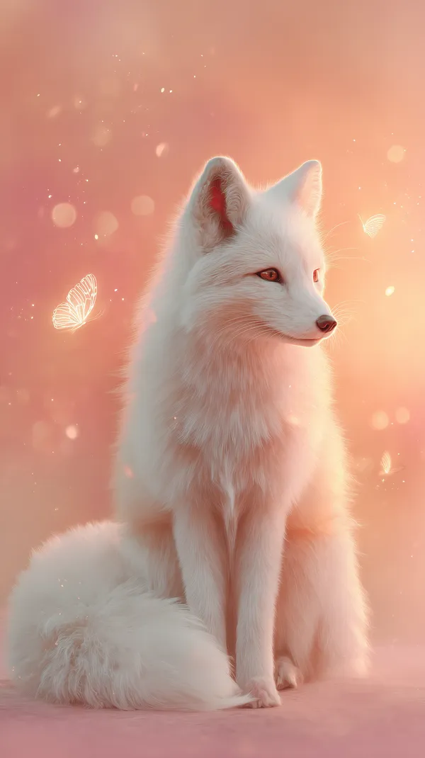 White Fox in Soft Pink Glow - Fantasy Animal Wallpaper - HD Wallpaper, 4k Background Image
